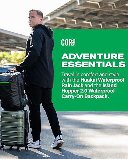 COR Surf Carry On Travel Backpack | Island Hopper 2.0 Ultralight Airline Approved Personal Item Backpack | 28L Black | Waterproof Edition - FREE S-Clip Included