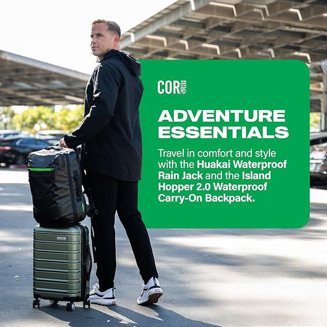 COR Surf Carry On Travel Backpack | Island Hopper 2.0 Ultralight Airline Approved Personal Item Backpack | 28L Black | Waterproof Edition - FREE S-Clip Included