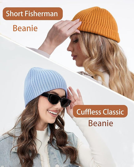 choshion Wool Knit Fisherman Beanie Hat for Men Women,Cuffless Warm Short Cuff Beanies Toboggan Ski Hats Winter Skull Cap
