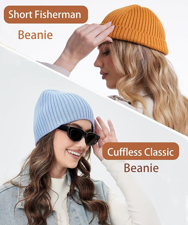 choshion Wool Knit Fisherman Beanie Hat for Men Women,Cuffless Warm Short Cuff Beanies Toboggan Ski Hats Winter Skull Cap