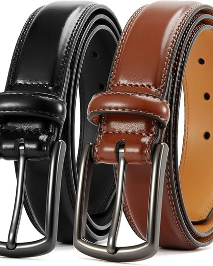 CHAOREN Leather Dress Belt Men 2 Pack - 1 3/8" Mens Belts for Work Business Casual Jeans