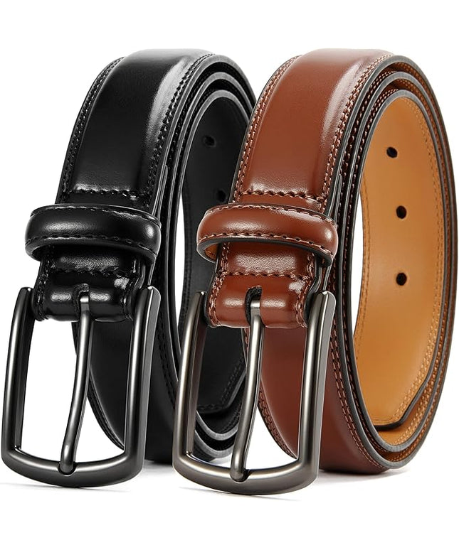 CHAOREN Leather Dress Belt Men 2 Pack - 1 3/8" Mens Belts for Work Business Casual Jeans