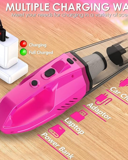 THINKWORK Car Detailing Kit Interior Cleaner, Car Cleaning Kit with 8000PA Cordless Pink Handheld Vacuum Cleaner, Car Interior Detailing Brush Set, Pink Car Accessories, Gift for Women