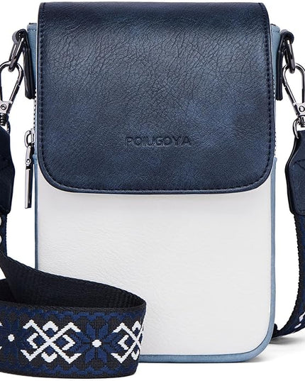 POIUGOYA Small Crossbody Bags for Women Trendy,Leather Triple Compartment Cell Phone Crossbody Wallet Purses with Card Slots