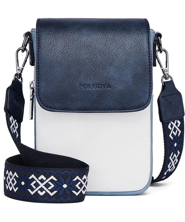 POIUGOYA Small Crossbody Bags for Women Trendy,Leather Triple Compartment Cell Phone Crossbody Wallet Purses with Card Slots