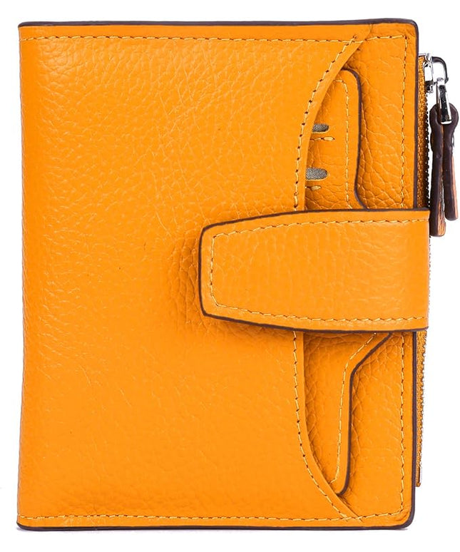 AINIMOER Women's RFID Blocking Leather Small Compact Bi-fold Zipper Pocket Wallet Card Case Purse with id Window