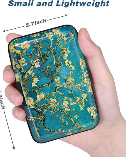 Atufsuat Credit Card Holder, Mini Aluminum Card Wallet RFID Blocking Slim Metal Hard Card Case for Women Men, Almond Blossom