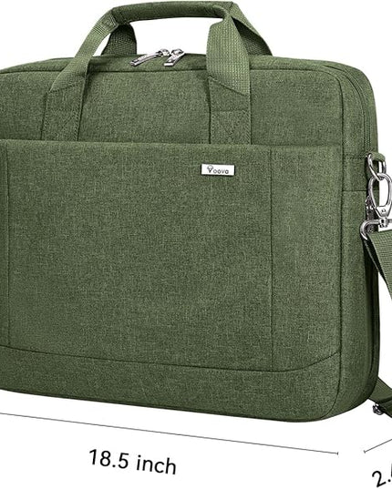 Voova Laptop Bag Case 17 17.3 Inch Computer Sleeve Messenger Bag with Shoulder Strap Expandable Waterproof Large Capacity Business Briefcase for Work Travel Fit 17-18” Laptop, Men Women, Army Green