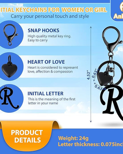 A-Z Heart Initial Letter Keychain, Stainless Steel Alphabet Charm for Handbags, Gift for Women and Girls