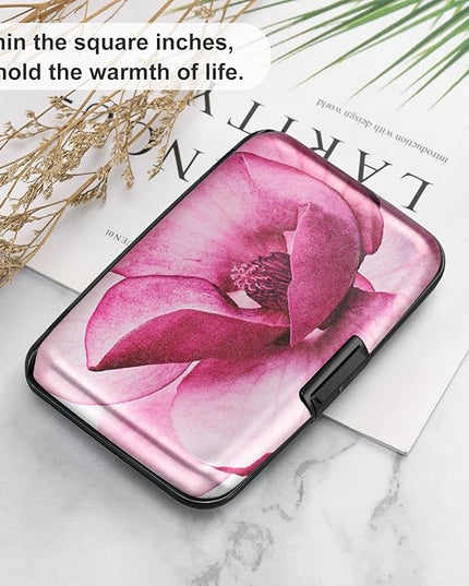 ELFISH Mini RFID Aluminum Wallet Credit Cards Holder Business Card Case Metal ID Case for Men Women(Pink Magnolia)