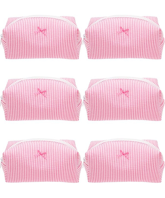 PAZIMIIK 6PCS Cozy Makeup Bag Small Aesthetic Travel Zipper Cosmetic Pouch for Women Make Up Beauty Accessories Brushes, Stripe Hotpink