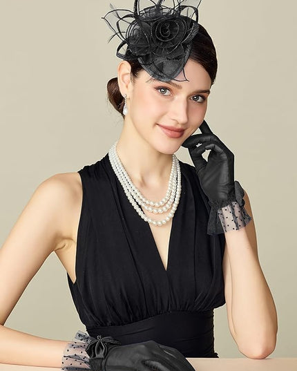 BABEYOND Lace Gloves for Women - Bow Short Prom Gloves Evening Elegant Accessories for Wedding Opera Party