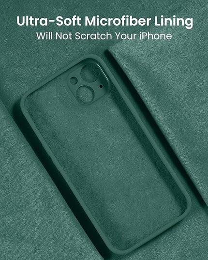 FireNova Designed for iPhone 15 Plus Case, Silicone [Camera Protection] Case with [2 Screen Protectors], Soft Anti-Scratch Microfiber Lining Inside, 6.7 inch, Midnight Green