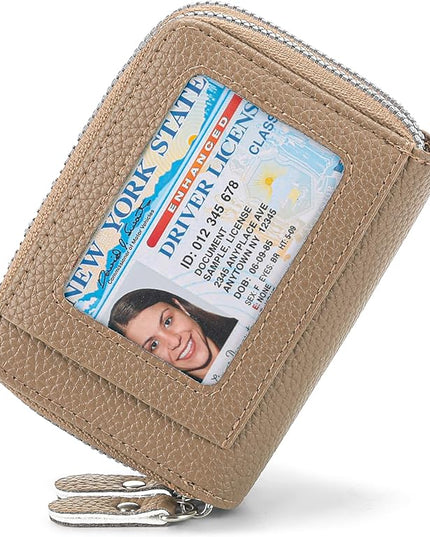 RNIEGA Credit Card Holder Wallet RFID Blocking Leather Small Wallet for Women Double Zipper Wallet with ID Window