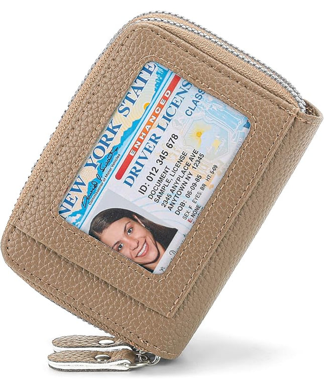 RNIEGA Credit Card Holder Wallet RFID Blocking Leather Small Wallet for Women Double Zipper Wallet with ID Window