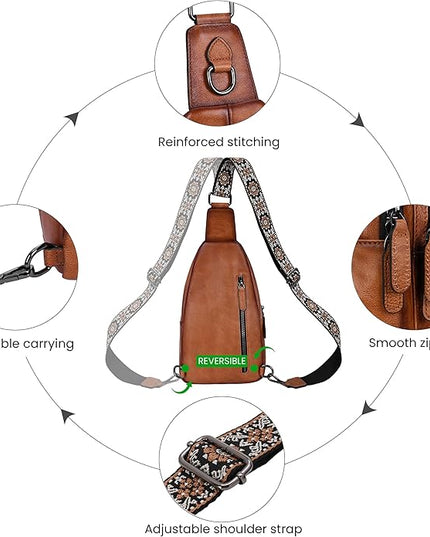 HESHE Leather Sling Bag for Women Crossbody Bags with Multi-Pocket Stylish Fanny Packs for Travel Chest Bag