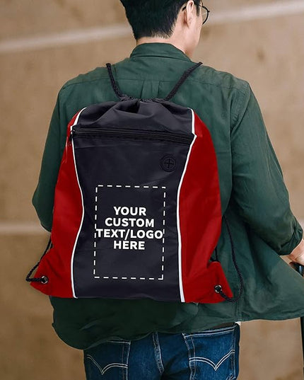 DISCOUNT PROMOS Two-Tone Drawstring Backpack Non-Woven - 10 pack - Customizable Text, Logo - Durable Sports Backpacks - Ideal for Sports, Travel, Gym & More - Red