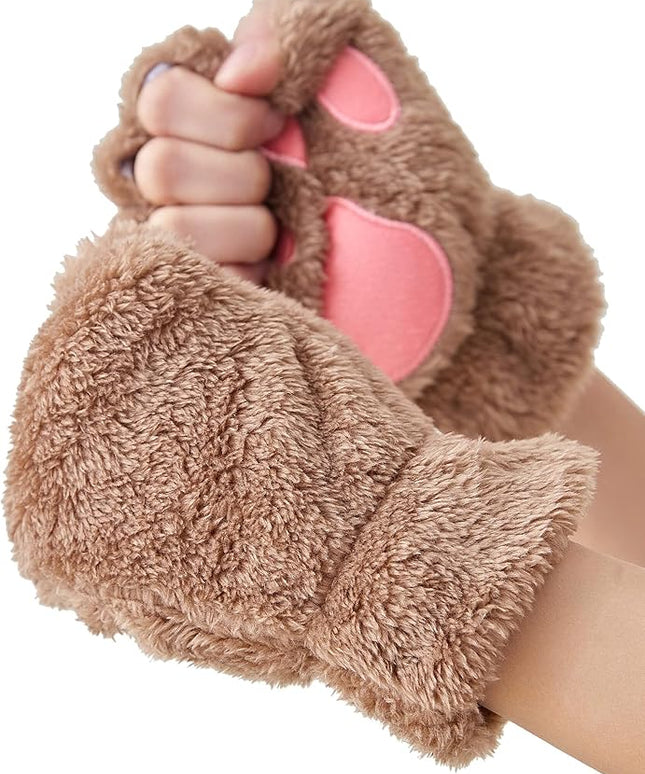 Cat Paws Gloves Fingerless Bear Furry Paw Cute Hand Gear Cosplay Costume Accessories