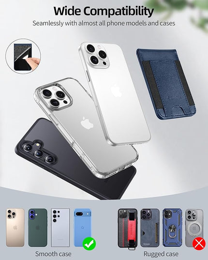 Phone Wallet Stick On, Upgraded Phone Wallet with Adjustable Stand, Open ID Window, 8-Card Holder, Stronger 3M Adhesive Credit Card Holder for Back of Phone Case, iPhone, Samsung and Android, Blue