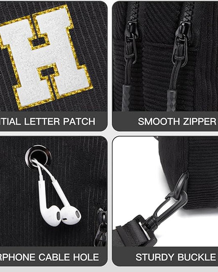 Viverte Small Corduroy Sling Bag Initial Crossbody Bag Fanny Pack for Girls Personalized Birthday Gifts for Teen Girls Gifts