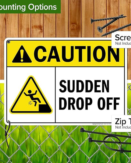 Caution Sudden Drop Off Sign, 10x14 Inches, Rust Free .040 Aluminum, Fade Resistant, Made in USA by My Sign Center