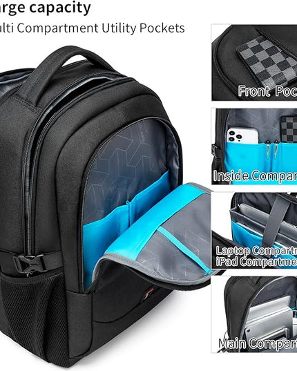 DUSLANG 17 Inch Laptop Backpack for Travel with Backpack Rain Cover College Backpack for Men Laptop Bag with USB Charging Port,Black