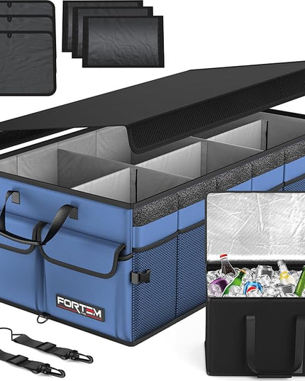 FORTEM Trunk Organizer with Cooler For SUV Car Trunk, Foldable Storage, Car Accessories for Women Men, Collapsible Bag, Perfect Christmas Gifts, 600D Oxford, Non Slip Bottom, Straps, Soft Cover (105L)
