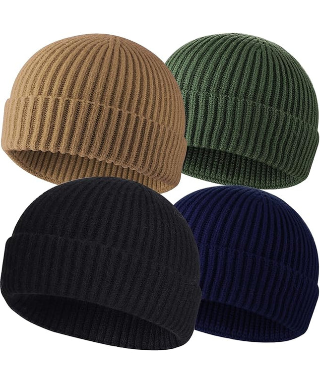 ROYBENS 4 Pack Wool Fisherman Beanies for Men, Knit Short Watch Cap Winter Warm Hats