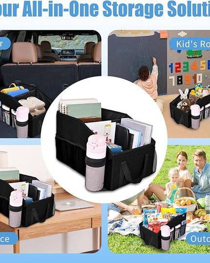 Car Organizer- Car Seat Organizer for Front Seat Back Seat Between Seats, Foldable Car Storage Organizer for Kids Adults with Multi-Mesh-Pockets-Car Organizers Backseat with Detachable Divider-Black