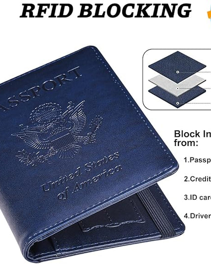 HerriaT Passport and Vaccine Card Holder Combo,Cover Case with CDC Vaccination Card Slot, Leather Travel Documents Organizer Protector, with RFID Blocking, for Women and Men