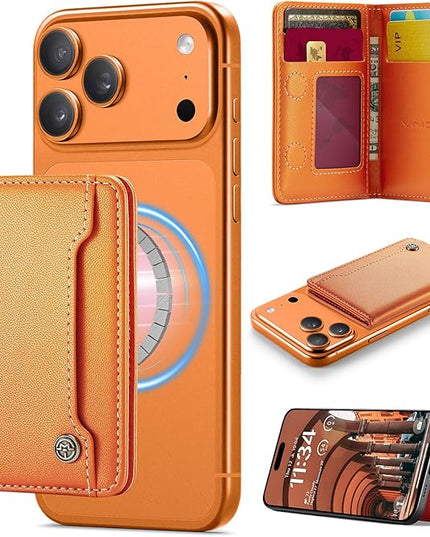 Vinich for MagSafe Wallet Magnetic RFID Blocking Card Holder Compatible with MagSafe Phones and Cases, Strong Magnet Minimalist Phone Wallet for iPhone 17/16/15/14/13/12/Pro/Max/Plus, Orange