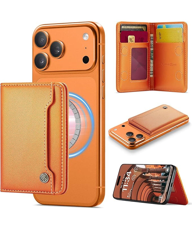 Vinich for MagSafe Wallet Magnetic RFID Blocking Card Holder Compatible with MagSafe Phones and Cases, Strong Magnet Minimalist Phone Wallet for iPhone 17/16/15/14/13/12/Pro/Max/Plus, Orange