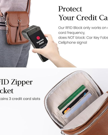 befen Genuine Leather Small Crossbody Bags for Women, Multi Pocket Cell Phone Crossbody Purse with RFID Blocking Card Slots