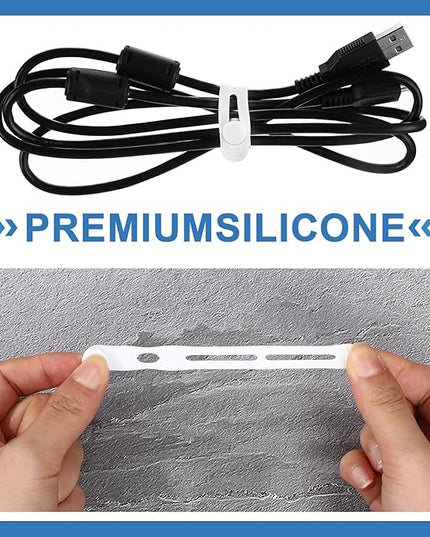 42 Pcs Silicone Cable Ties Reusable Cord Straps Multipurpose Elastic Cable Organizer for Bundling Fastening Earphone Phone Charger Home Office School, 3.15 Inch (White)