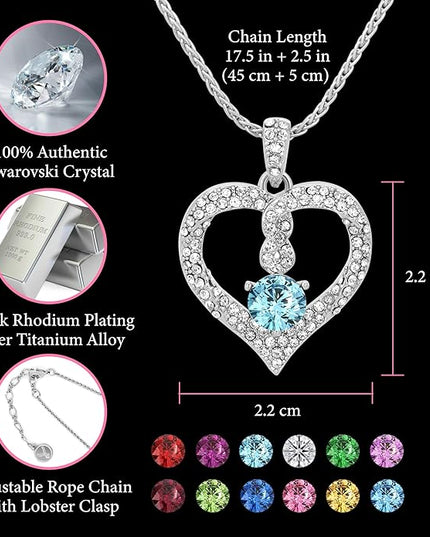 TRYNDI Birthstone Necklace for Women - Infinity 12 Months Birthstone Necklace, Christmas Gifts for Wife, Daughter, Girlfriend, Mom - Mother’s Day, Valentine’s, Anniversary, Birthday Gift for Her