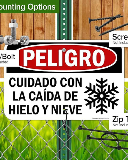Danger Watch for Falling Ice and Snow Bilingual Sign, 12x18 Inches, Rust Free .063 Aluminum, Fade Resistant, Made in USA by My Sign Center