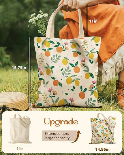 Aesthetic Tote Bag for Girls - with Magnetic Buckle and Zipper Inner Pocket for Women Lady Canvas Cotton Tote Bag