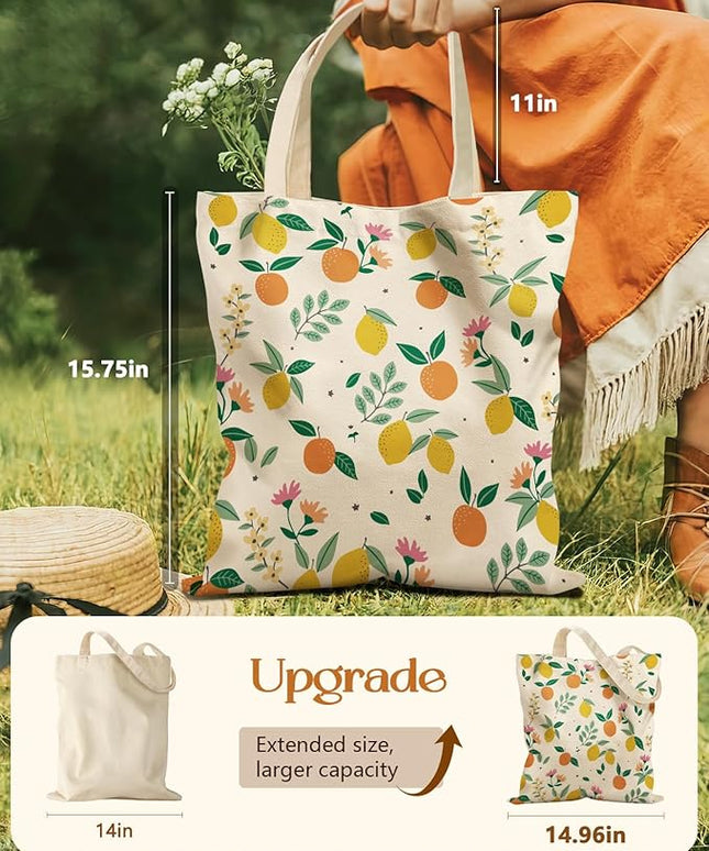 Aesthetic Tote Bag for Girls - with Magnetic Buckle and Zipper Inner Pocket for Women Lady Canvas Cotton Tote Bag