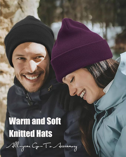 100% Cotton Beanie Hat- Unisex Ultra Soft Winter Warm Stretch Knit Cuffed Hats Fisherman Beanies Skull Cap