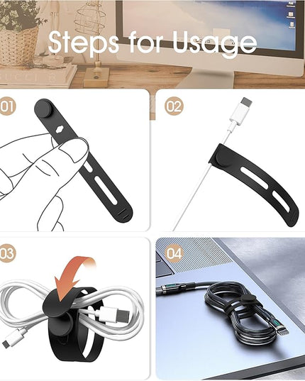 20Pcs Nearockle Reusable Cable Ties, Adjustable Silicone Cord Organizer Small Zip Ties for Charging Cords Earphone Computer Wire, Office Desk Cable Management Travel Accessories(Black)
