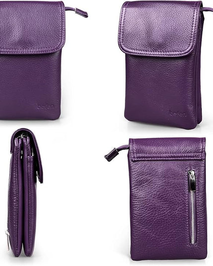 befen Genuine Leather Small Crossbody Bags for Women Cell Phone Bag Cross Body Purses,Silver Zipper