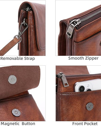 Iswee Leather Crossbody Bags for Women RFID Blocking Cell Phone Purse Small Anti-Theft Zippered with Card slots