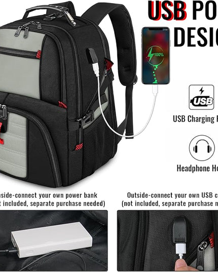 YOREPEK 18.4 Laptop Backpack, Large Backpacks with USB Charger Port, TSA Friendly Flight Approved Weekend Carry on Backpack with Luggage Strap for Men and Women, Grey