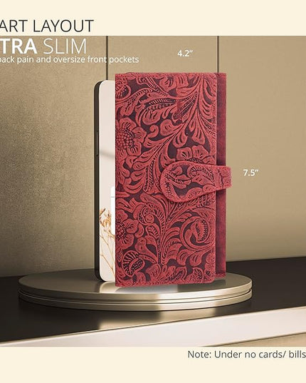 Real Leather Women Wallet Leather with RFID Blocking -Trifold Card Holder Designer Ladies Clutch with ID Window Wallets