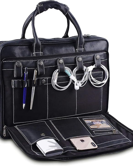 18 Inch Leather Laptop Bag for Computer Bag for Men– Supple Genuine Leather Briefcases for Men W/Padded Laptop Case Leather