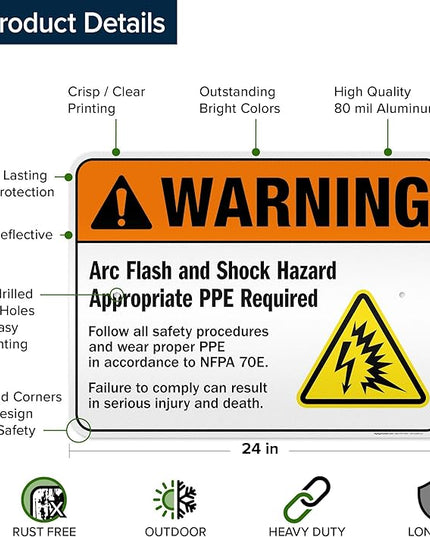 Warning Arc Flash And Shock Hazard Appropriate PPE Required Sign, 18x24 Inches, 3M EGP Reflective .080 Aluminum, Fade Resistant, Made in USA by My Sign Center