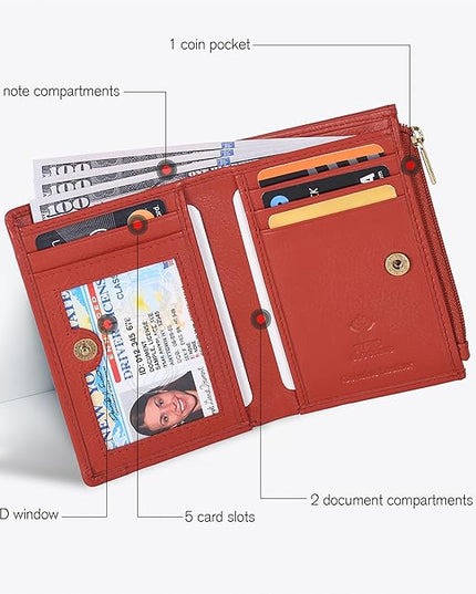 Oak Leathers Leather Wallet For Women - Small RFID Coin Purse Credit Card & ID Holder for Ladies, Gift for Women's, Bifold Wallets (Nappa Orange)
