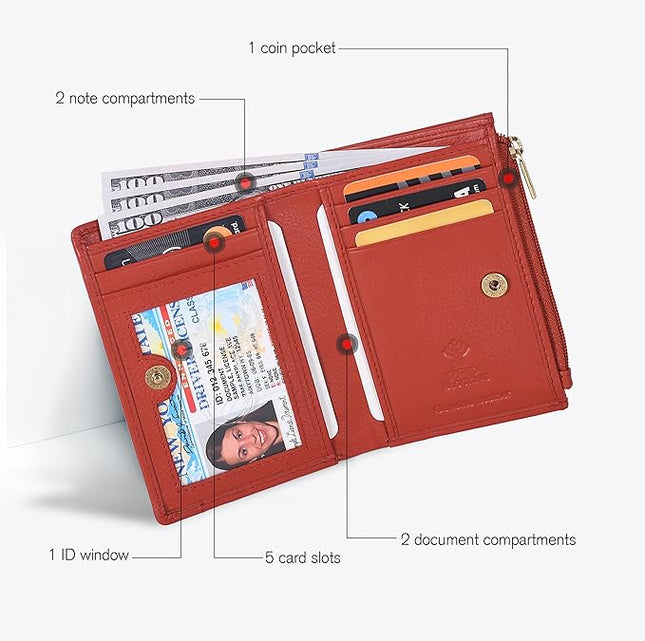 Oak Leathers Leather Wallet For Women - Small RFID Coin Purse Credit Card & ID Holder for Ladies, Gift for Women's, Bifold Wallets (Nappa Orange)
