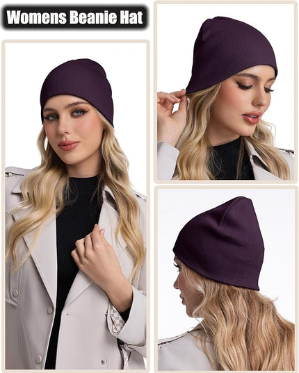 choshion 100% Cotton Beanie Hat, Cuffless Beanies Warm Knit Winter Skull Cap, Unisex Soft Fisherman Hats for Women Men