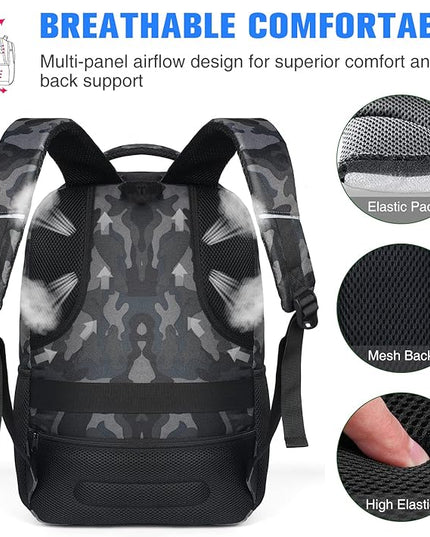 Paude 17 inch Travel Business Backpack for Men,College Backpack School Bookbag for Teens,Laptop Bookbag with USB Port and Headphone Hole,Camouflage Black